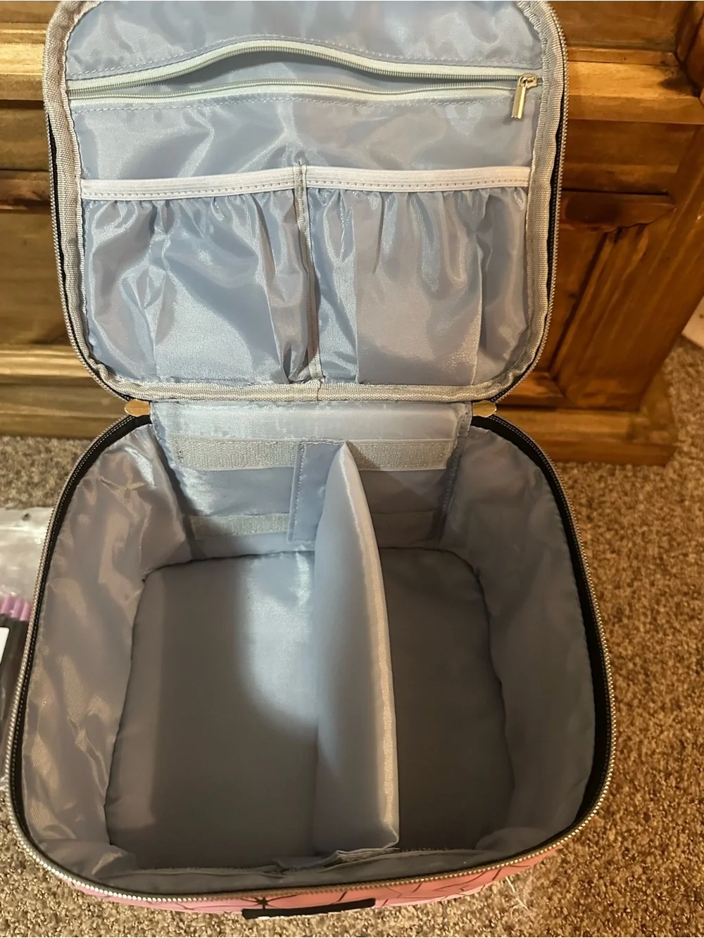 Pink Double-Layer Cosmetic Organizer Bag